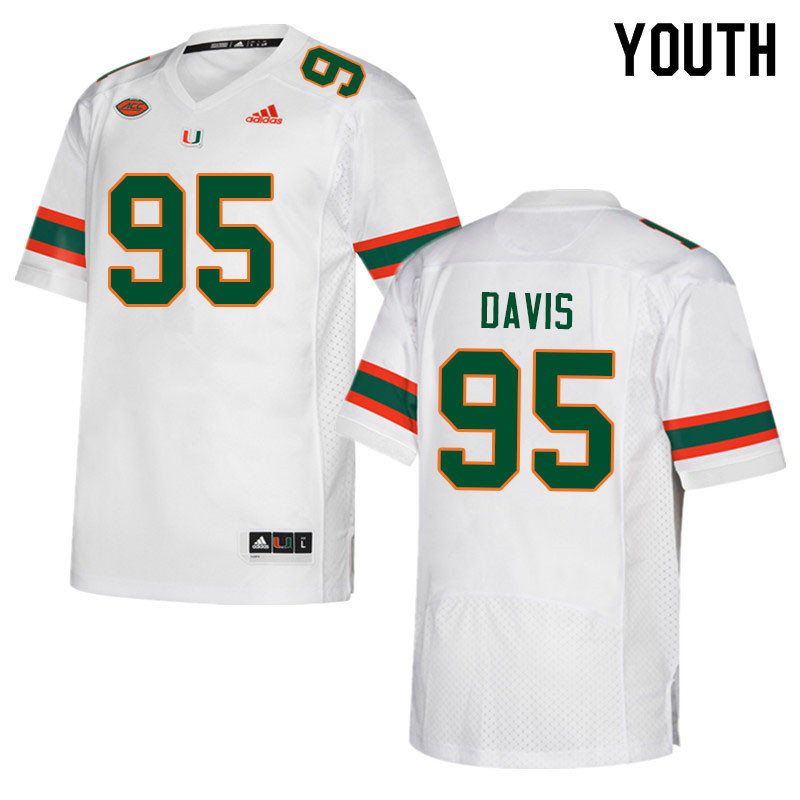 Youth #95 Thomas Davis Miami Hurricanes College Football Jerseys Sale-White - Click Image to Close